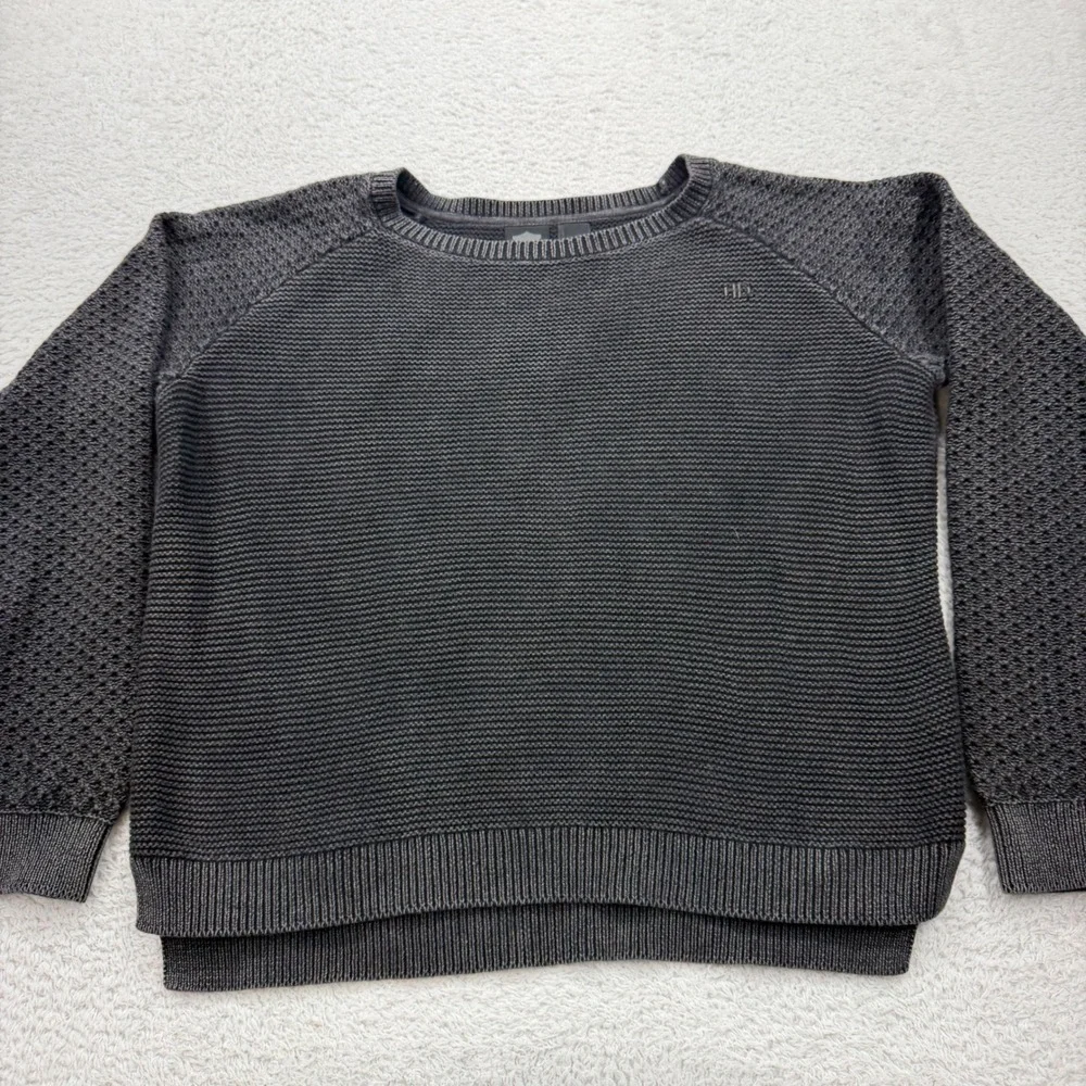Harley Davidson Womens Sweater Charcoal Gray Knitted‎ Cotton Raglan Size L